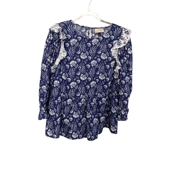 NWT Universal Thread Blue Floral 3/4 Puff Sleeve Peplum Boho Style Top Size L - Picture 13 of 14